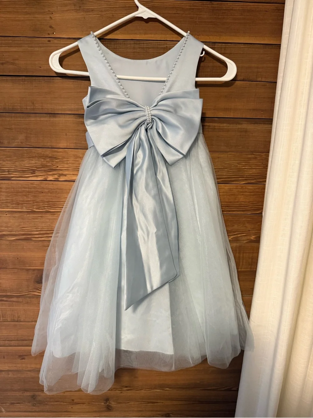 Azazie Light Blue Girls' V-Back Tulle Dress with Bow